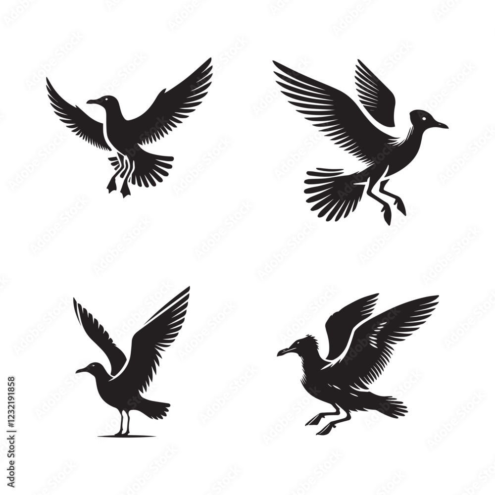 High-Quality Seagull Vector Illustrations Black Silhouette Isolated on White Background High-Quality Seagull Vector Illustrations Black Silhouette Isolated on White Background