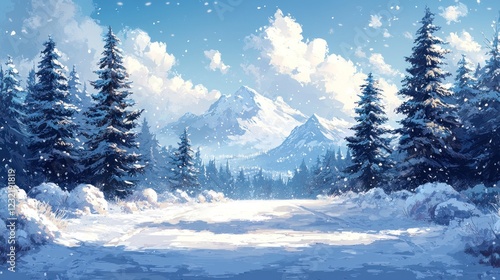 Wallpaper Mural Snowy Winter Landscape With Mountain And Forest Road Torontodigital.ca