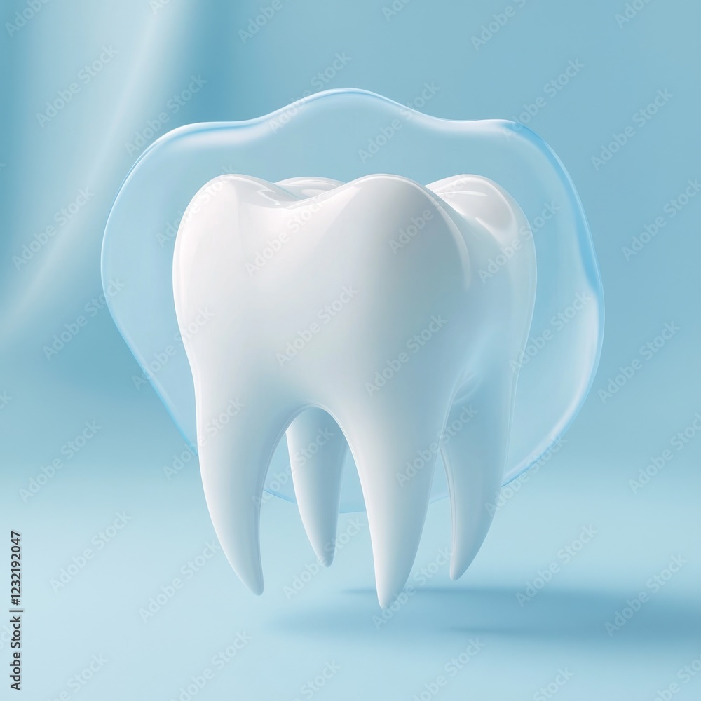 Smooth White Tooth on Soft Blue Background for Dental Theme Smooth White Tooth on Soft Blue Background for Dental Theme