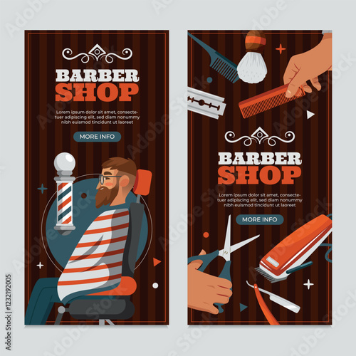 Barber Shop Illustration with Tools and Bearded Man