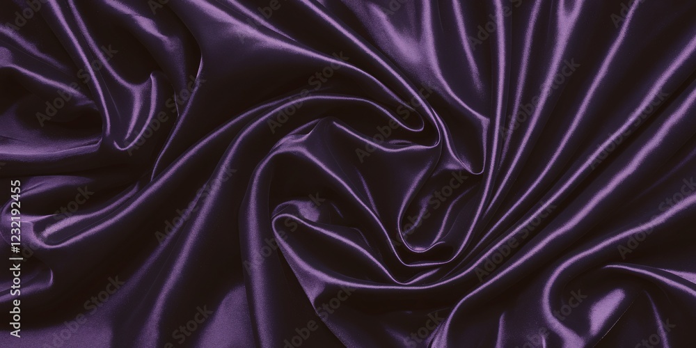 Fototapeta premium Luxurious Purple Silk Fabric with Elegant Drapery. This image showcases a luxurious purple silk fabric with elegant drapery, featuring smooth folds and a glossy sheen.