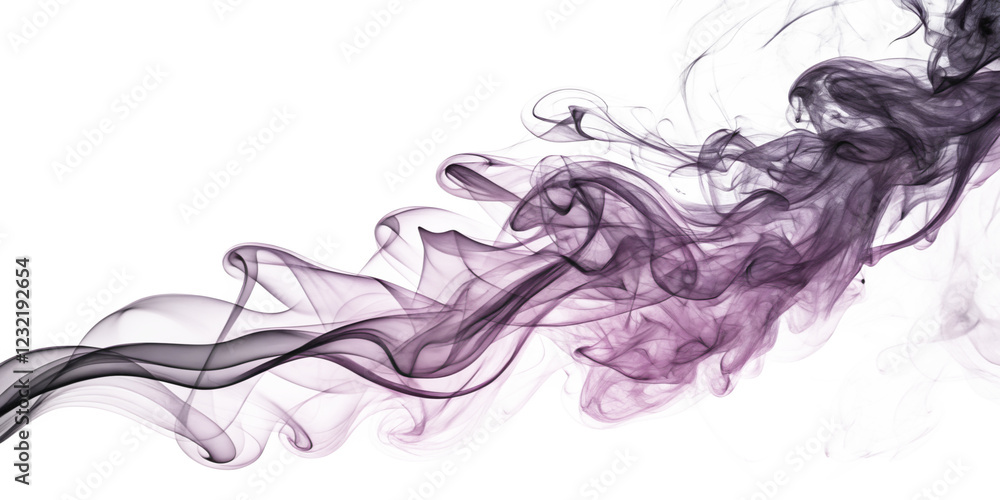 Fototapeta premium Elegant purple and black smoke swirling on a black backdrop, creating a smooth, ethereal wave pattern.