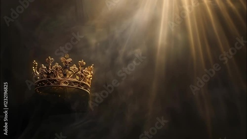 Fantastic beautiful king or queen crown from vivid gold material for coronation, abstract vivid composition consists of fictional unreal fantastic vision on background