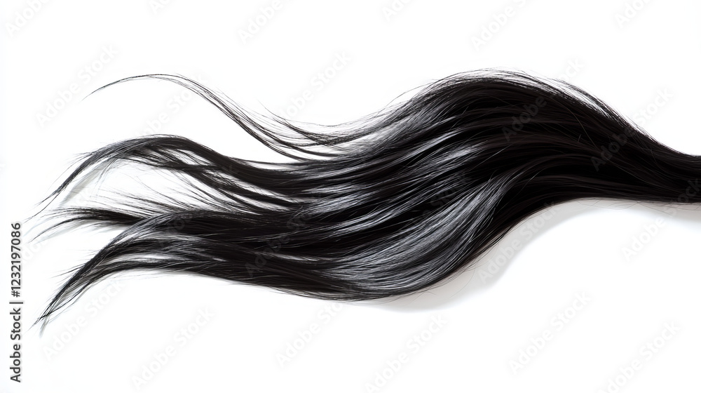 Black shiny hair on white background, isolated Black shiny hair on white background, isolated