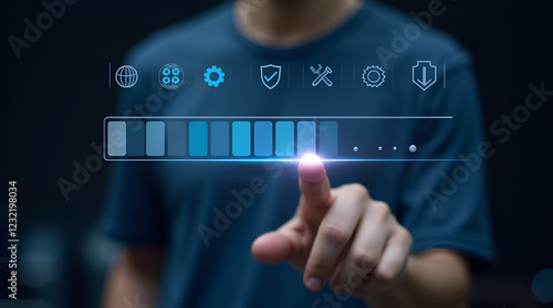 Software update or operating system upgrade, Updating progress bar on computer screen Update software application and hardware upgrade technology concept
