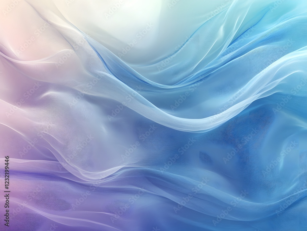 Obraz premium Pastel Dream: Abstract image of flowing, translucent fabric in soft pastel shades of blue, purple, and white, creating a dreamy and ethereal atmosphere. 