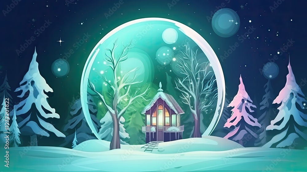 Fototapeta premium The Tranquility of a Snowy Pine Forest Inside a Glass Globe