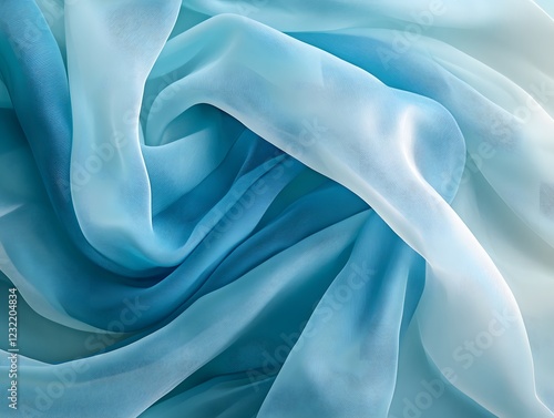 Abstract Blue Chiffon Fabric: A captivating closeup of delicate, flowing blue chiffon fabric, creating a mesmerizing abstract pattern with its soft, ethereal folds.