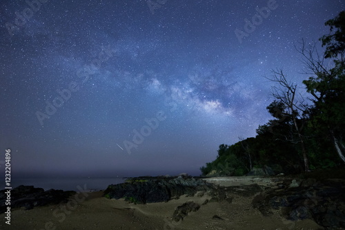 Obraz na płótnie 沖縄の海辺の森と天の川と流星 w salonie