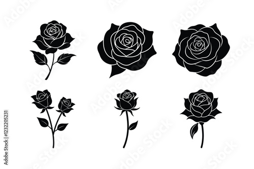 Black rose silhouette bundle floral design set
