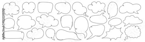 Set of hand-drawn speech bubbles. Talk bubble. Blank empty chatting box, message box. Vector line art with editable stroke