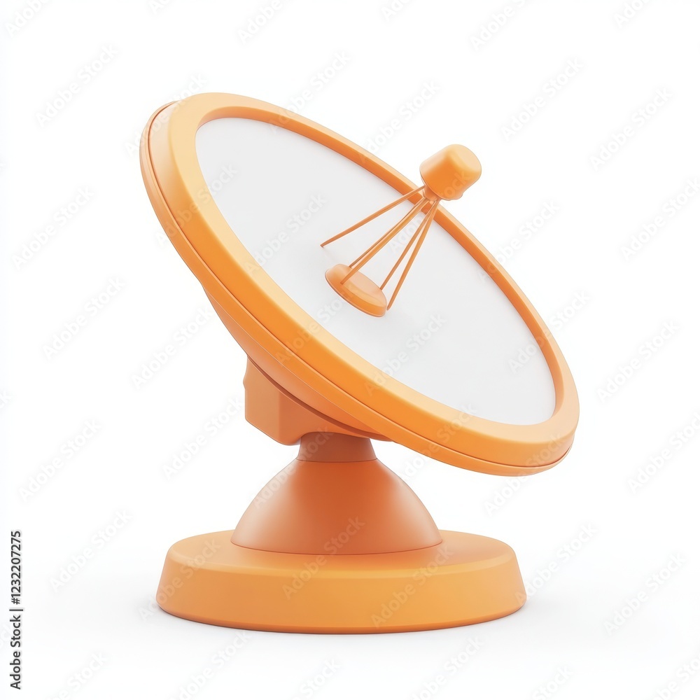 Orange Satellite Dish on a White Background for Communication Purposes Orange Satellite Dish on a White Background for Communication Purposes