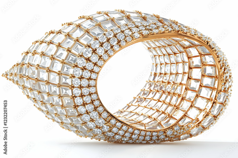 Fototapeta premium Diamond bracelet, gold setting, white background, luxury jewelry