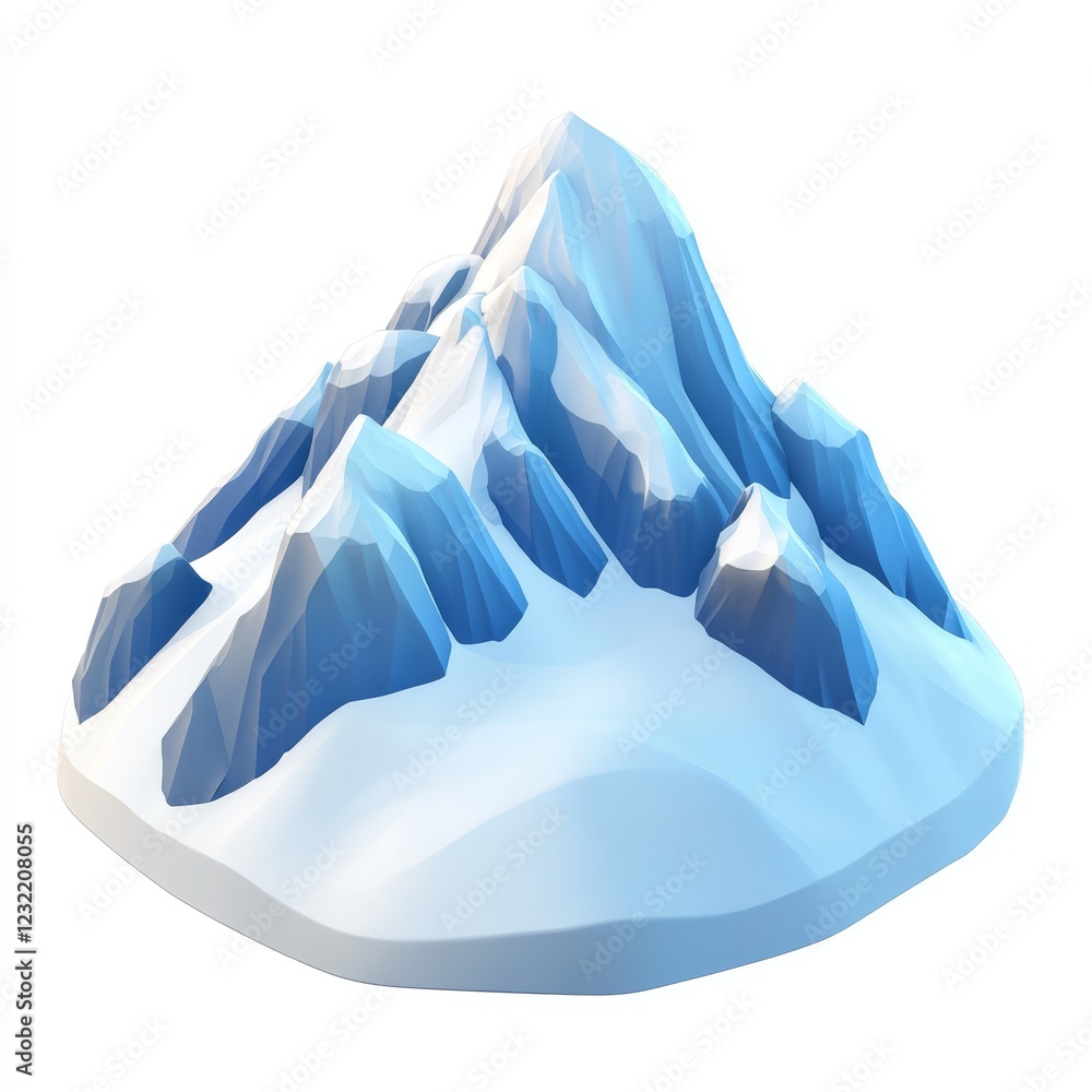 Obraz premium Stylized 3D Mountain Peak with Snowy Terrain and Sharp Edges