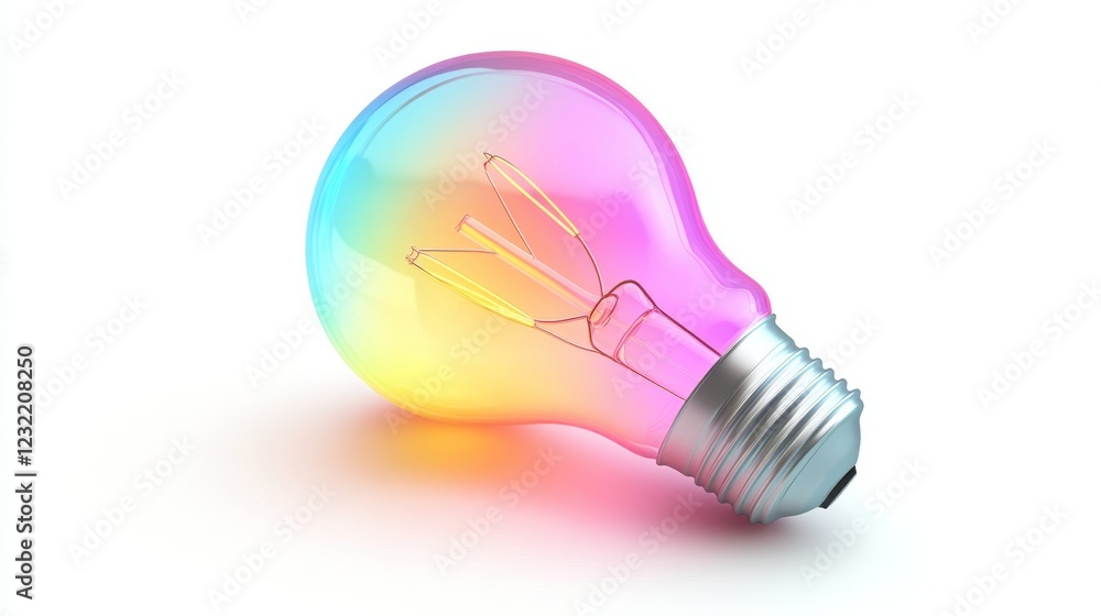 Colorful Light Bulb with Rainbow Effect on a White Background Colorful Light Bulb with Rainbow Effect on a White Background