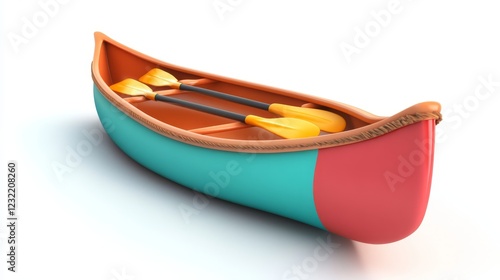 Vibrant Canoe with Oars on White Background for Outdoor Activities