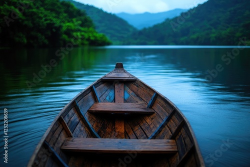 Tranquil Lake Escape: A Serene Wooden Boat Journey