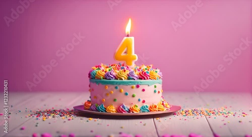 4th birthday celebration cake, with candles in the shape of the number 4.