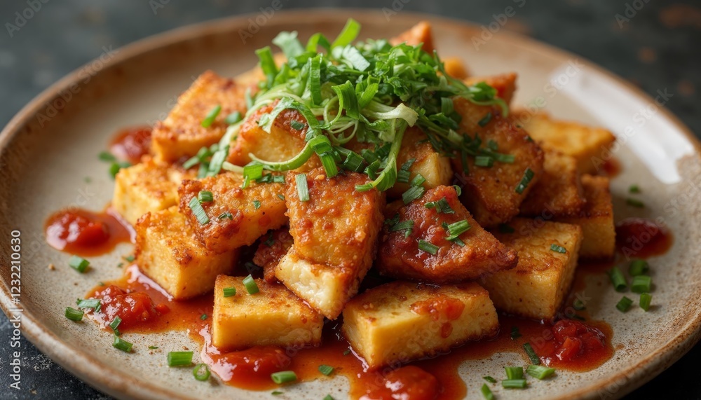 Crispy Pan Fried Tofu with Tomato Sauce and Fresh Herbs Crispy Pan Fried Tofu with Tomato Sauce and Fresh Herbs