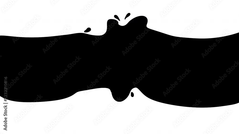 2d animation liquid or fluid transition on black background. Hand drawn white splash in doodle cartoon style.