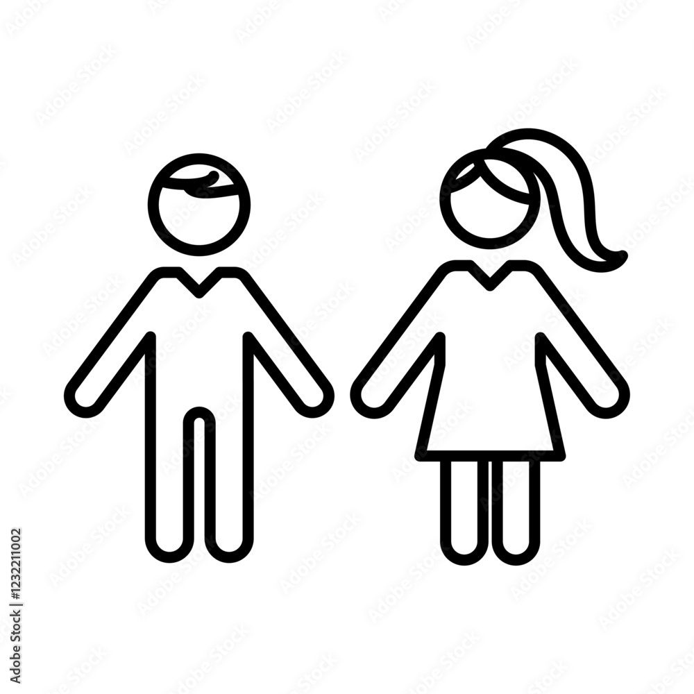 Boy and girl icon outline set sign Boy and girl icon outline set sign