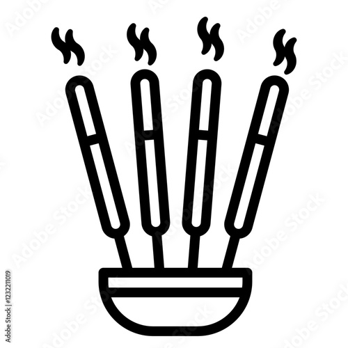 Burning incense stick icon outline set sign