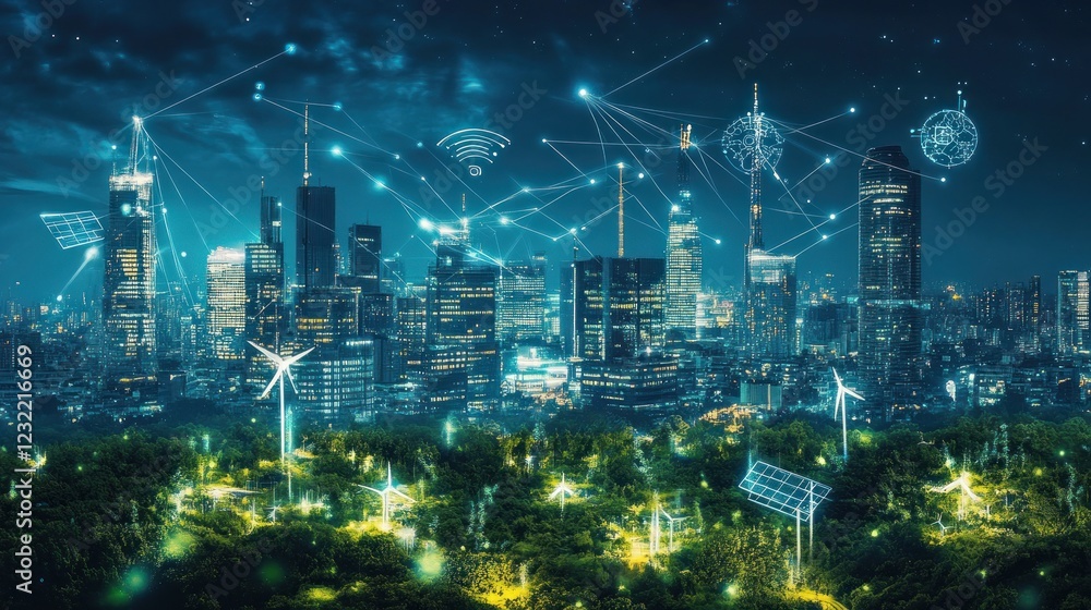 Naklejka premium Smart City: Sustainable Urban Future with Advanced Technology
