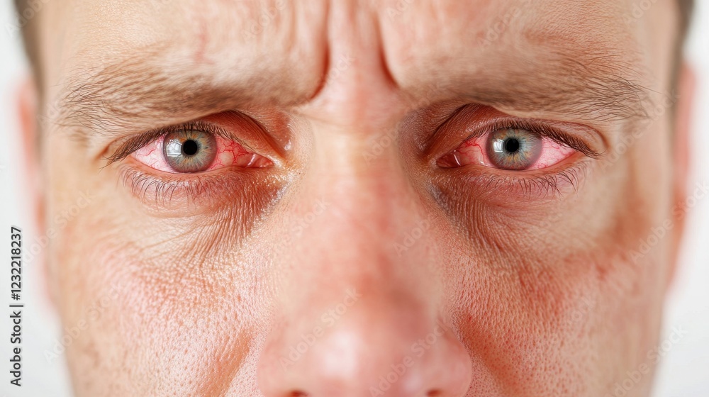Close-Up of Tired Eyes with Redness and Fatigue Close-Up of Tired Eyes with Redness and Fatigue