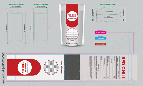Red Chili Powder, template, snack, design, product, retail, package, blank, realistic, polymer