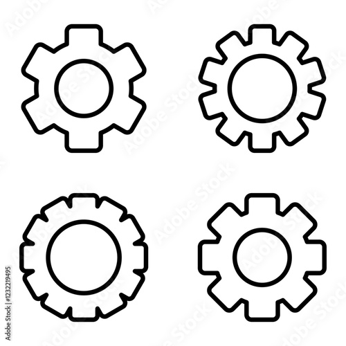 Gear set. Black gear wheel icons on white background