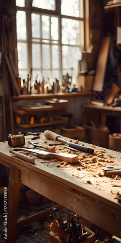 Busy woodworking workshop environment