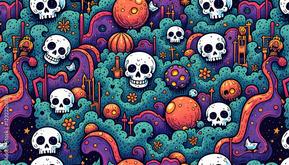 Trash Style illustration of colorful Skulls pattern Trash Style illustration of colorful Skulls pattern