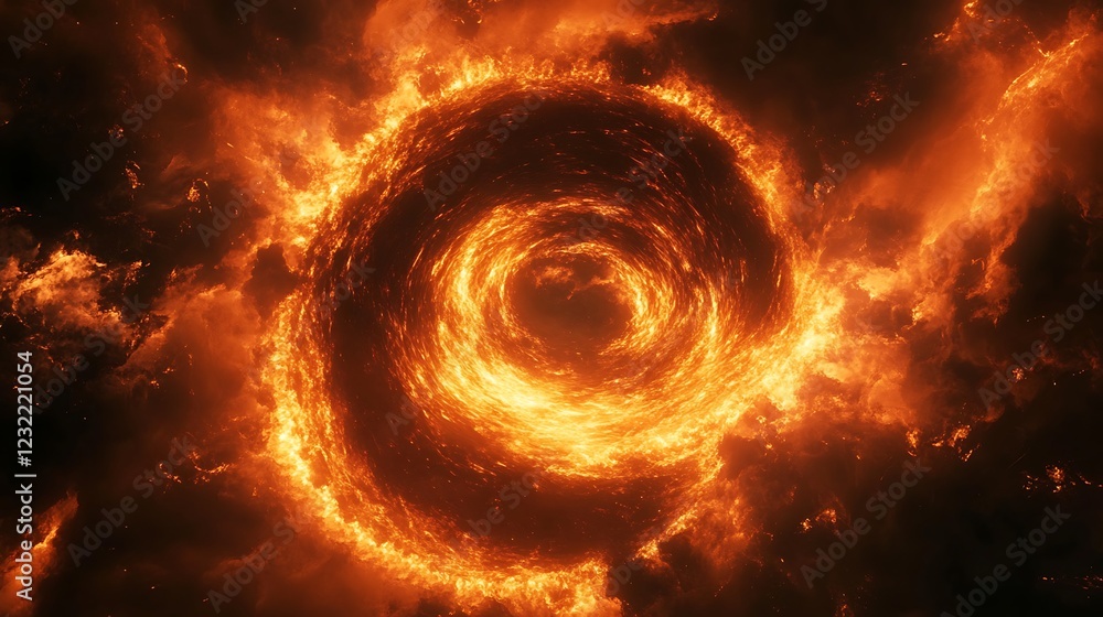 Fototapeta premium Swirling fire vortex with smoke effect. Stock
