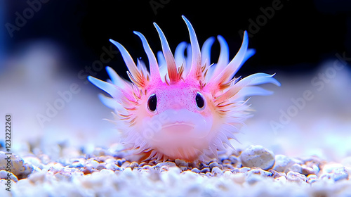 Pink sea creature in aquarium, close-up view photo