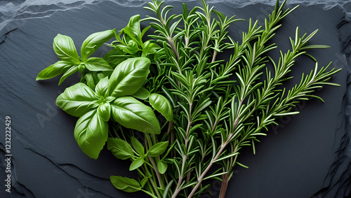 Bundle of Fresh green Herbs Basil ai genrative photo