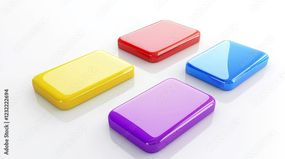 Rectangular buttons for game menu, mobile app or website interface. Vector cartoon set of blank glossy web buttons rainbow colors isolated on white background Rectangular buttons for game menu, mobile app or website interface. Vector cartoon set of blank glossy web buttons rainbow colors isolated on white background