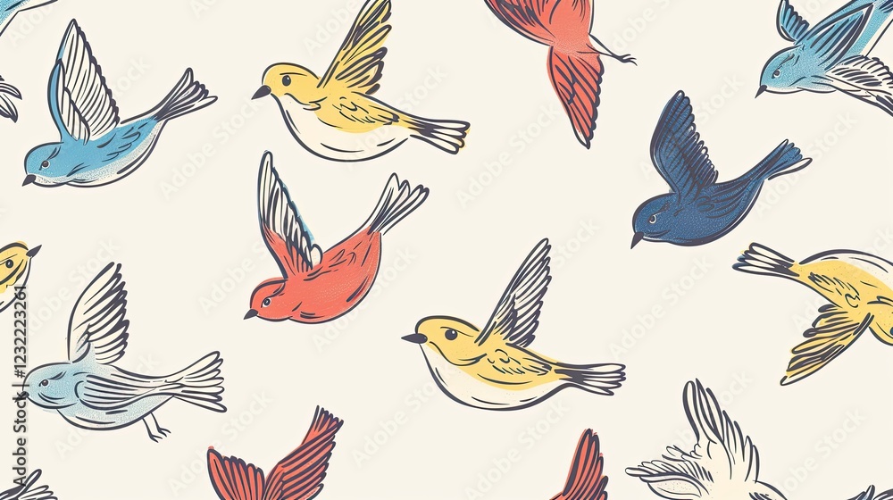 Obraz premium black orange flying bird repeat graphic texture