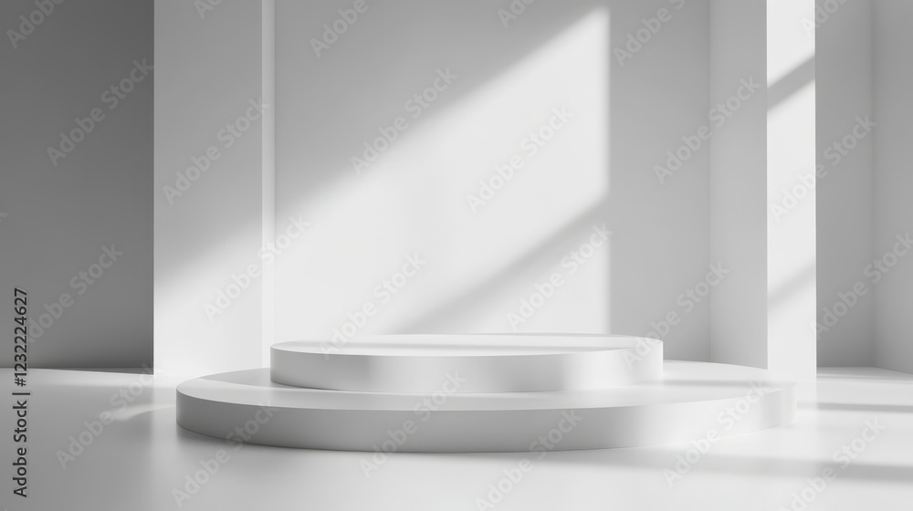 Fototapeta premium Modern Minimalist Studio Space with Circular Stages and Shadows