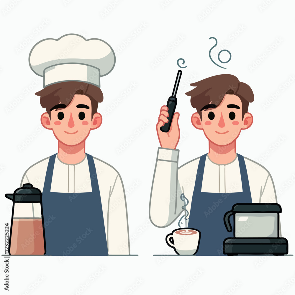 Smiling Barista Making Coffee in Cafe Illustration Smiling Barista Making Coffee in Cafe Illustration