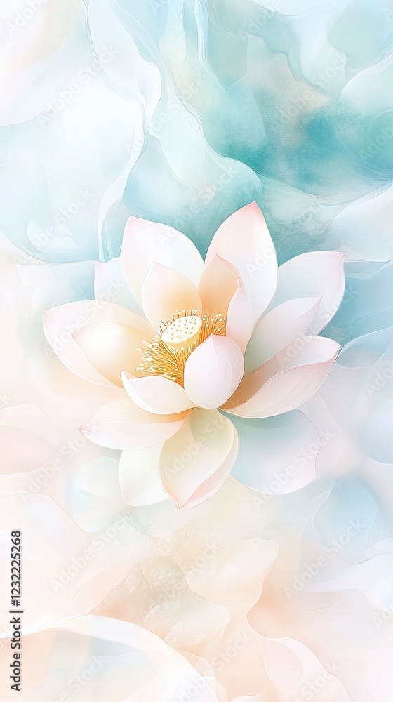Fototapeta premium Lotus flower serenity, lotus pastel elegance, lotus bloom tranquility for meditation and wellness, spiritual floral design. Buddhist flower, tranquility