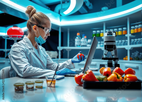 A young scientist examines vegetable samples in a modern food laboratory