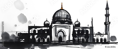 Inkblot sketch painting of the Holy Al-Aqsa mosque