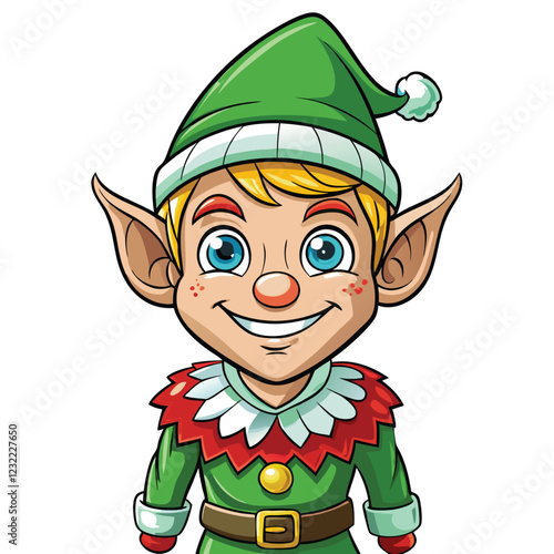 A meticulously crafted elf doll, boasting pointed ears, in a festive, winter setting.  Detailed facial features and intricate clothing.