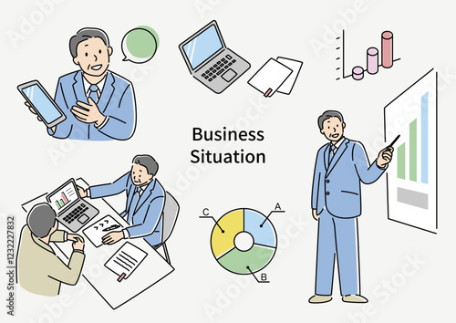 男性ビジネスマンのシンプルな線画（色付き）