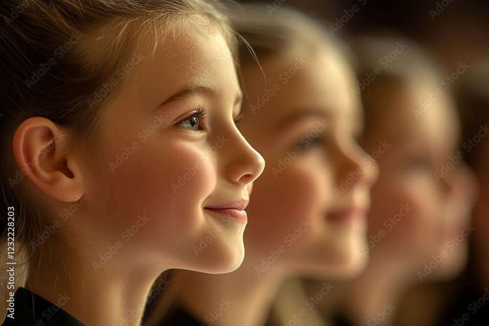 Children Singing in Church Choir with Focused Expressions, Generative AI Children Singing in Church Choir with Focused Expressions, Generative AI