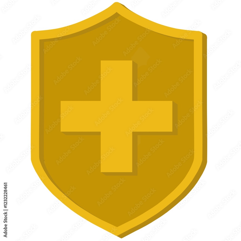 Obraz premium golden cross icon, medical cross icon, Cross, plus, shield, cross sign, plus icon, shield plus, cross icon, plus sign, shield, hospital element, healty, medical, icon, element, health, sign, png, gold