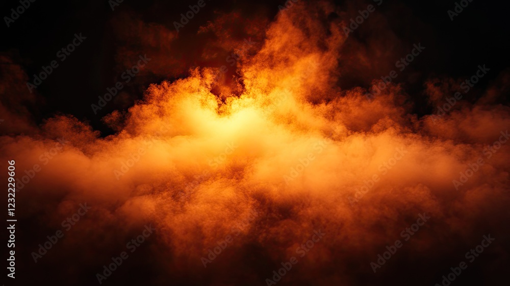 Halloween night scene with glowing orange fog fading into a dark black atmosphere. Halloween night scene with glowing orange fog fading into a dark black atmosphere.