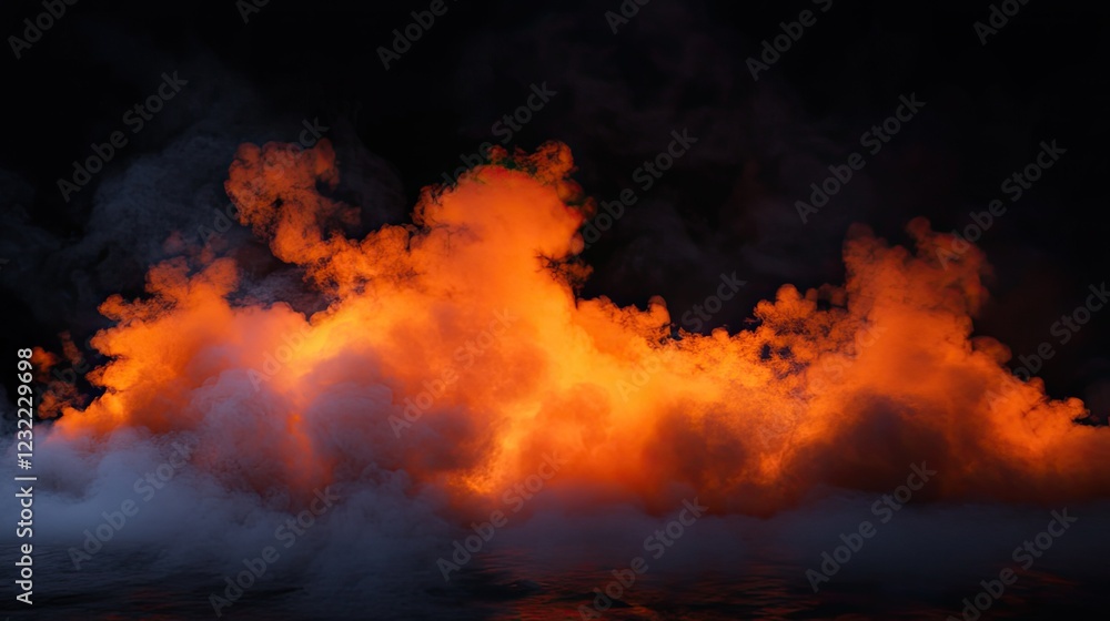 Halloween night scene with glowing orange fog fading into a dark black atmosphere. Halloween night scene with glowing orange fog fading into a dark black atmosphere.