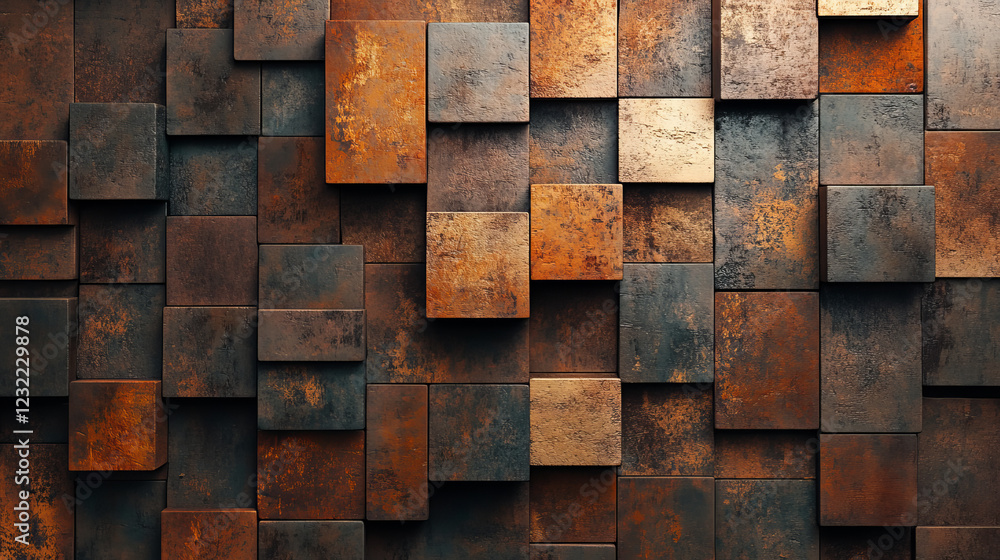 Set of abstract template vertical perspective banner with square tiles