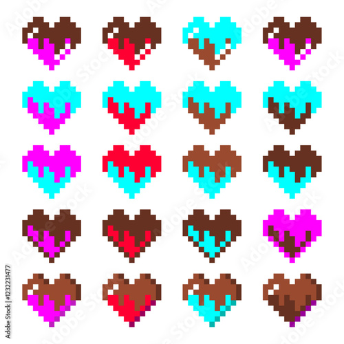 可愛い垂れハートチョコレートのドット絵ピクトグラム